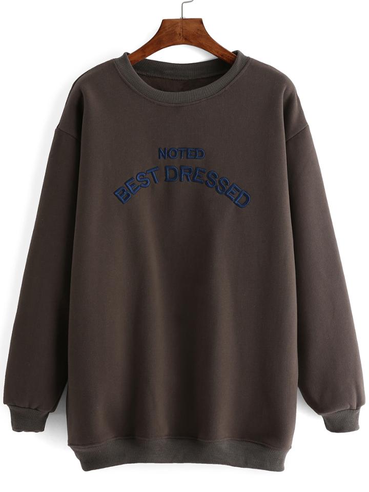 Romwe Round Neck Letters Embroidered Sweatshirt