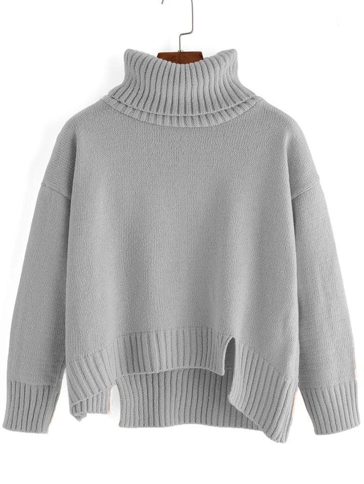 Romwe Turtleneck High Low Split Jumper
