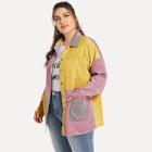 Romwe Plus Corduroy Cut And Sew Panel Coat
