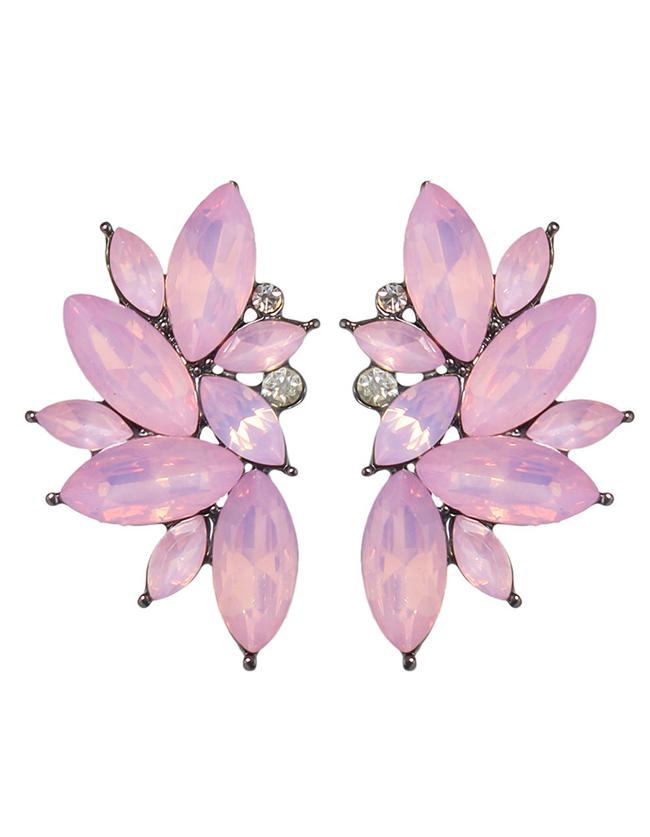 Romwe Pink Rhinestone Flower Shape Stud Earrings