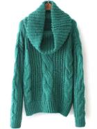 Romwe Turtleneck Cable Knit Green Sweater