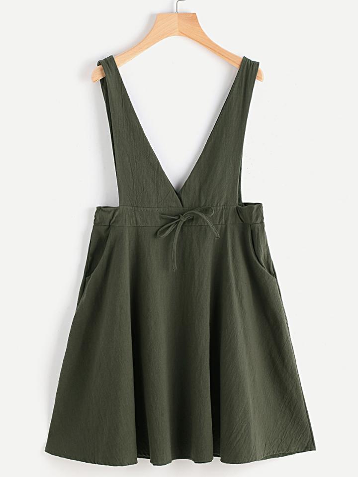 Romwe Cross Strap Self Tie Waist Pinafore Dress