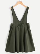 Romwe Cross Strap Self Tie Waist Pinafore Dress