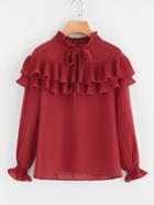 Romwe Shirred Collar And Cuff Pleated Frill Blouse