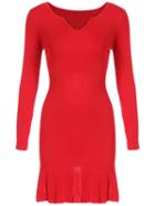 Romwe V Neck  Ruffle Hem Red Sweater Dress
