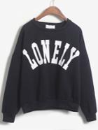 Romwe Lonely Print Crop Navy Sweatshirt