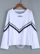 Romwe Long Sleeve Tribal Print Ripped T-shirt