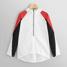 Romwe Half Zip Asymmetrical Hem Colorblock Jacket