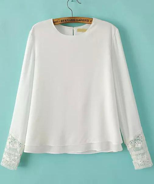 Romwe Lace Loose Chiffon White Blouse