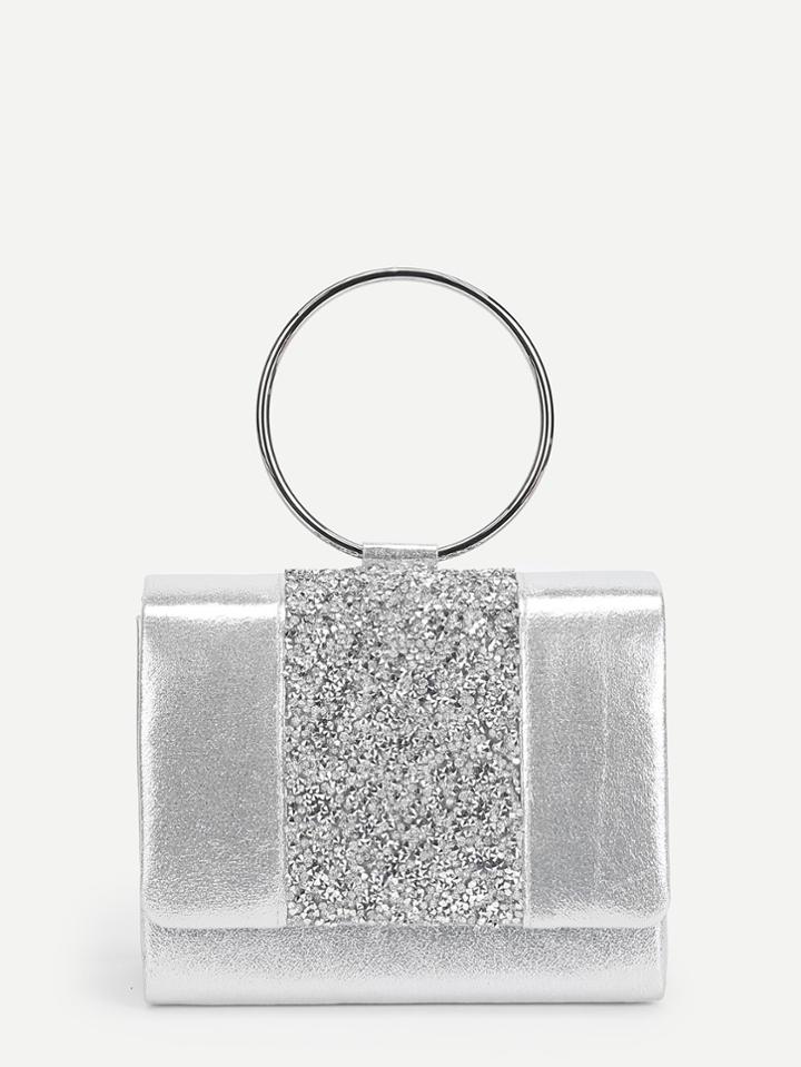 Romwe Ring Handle Clutch Bag With Chain