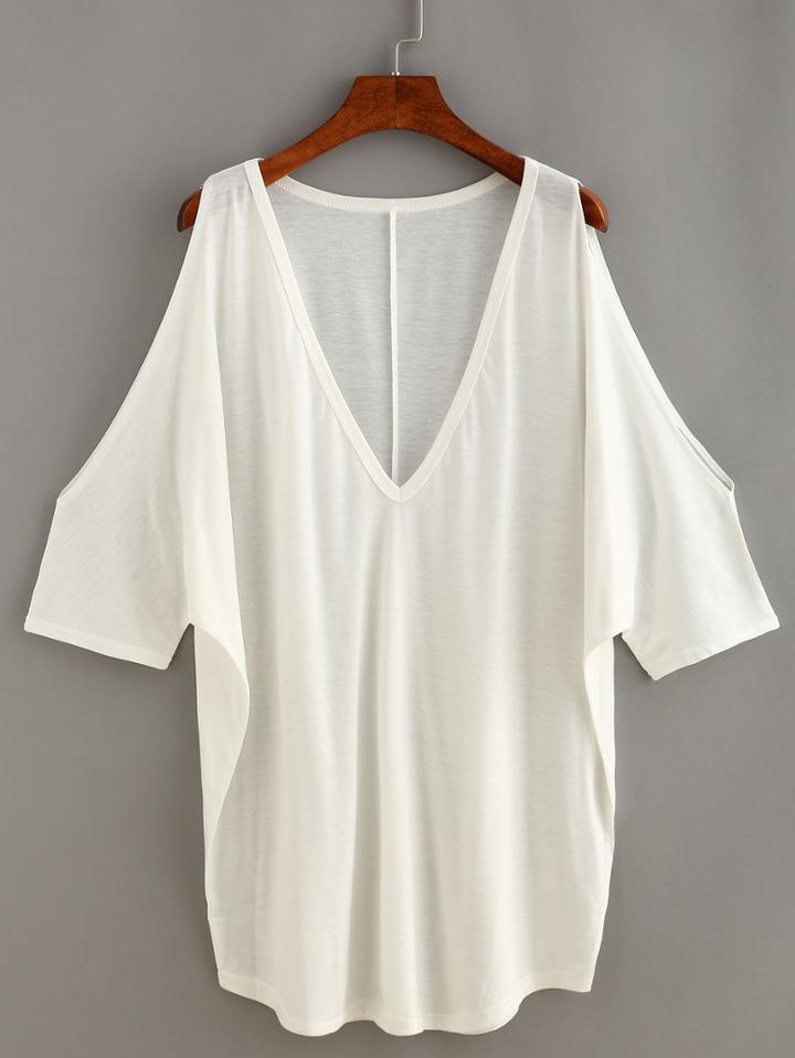 Romwe V-neck Open Shoulder Loose Fit Top