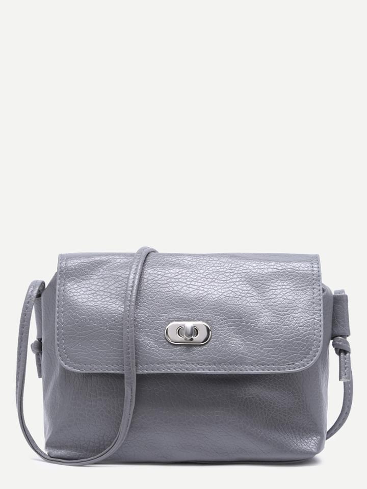 Romwe Grey Pebbled Pu Flap Crossbody Bag