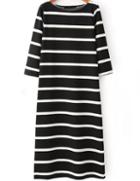Romwe Black And White Stripe Long Dress