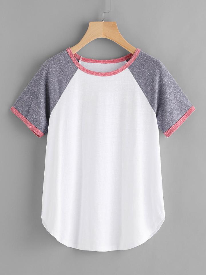 Romwe Contrast Binding Raglan Sleeve Tee