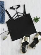 Romwe Studded Choker Strappy Detail Cami Top
