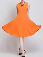 Romwe Sleeveless Zipper Flare Orange Dress