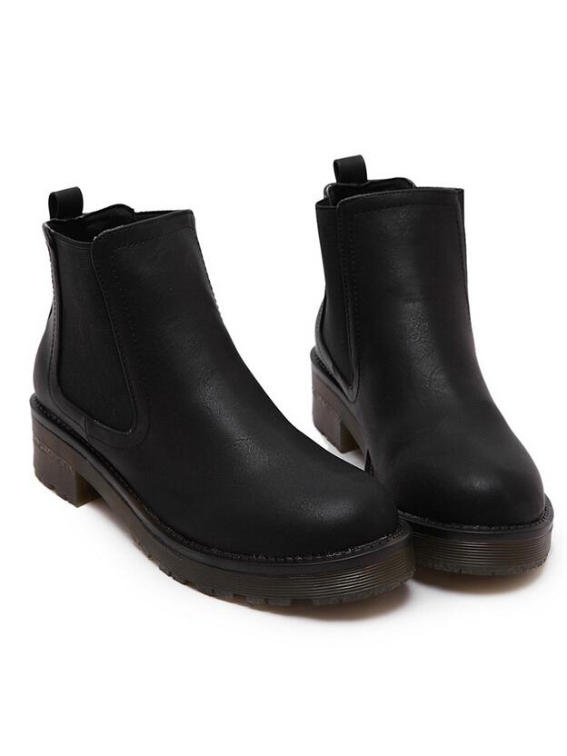 Romwe Black Round Toe Elastic Pu Boots