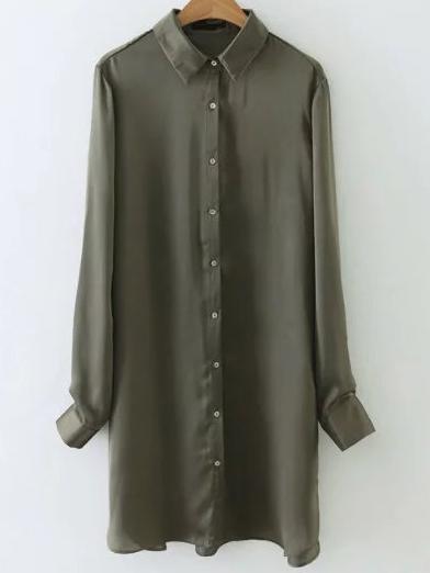 Romwe Embroidery Back Side Slit Long Blouse