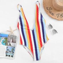 Romwe V-plunge Striped Swimsuit