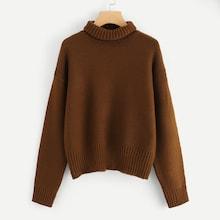 Romwe Roll Neck Drop Shoulder Sweater