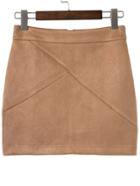 Romwe Khaki Zipper Back Mini Skirt