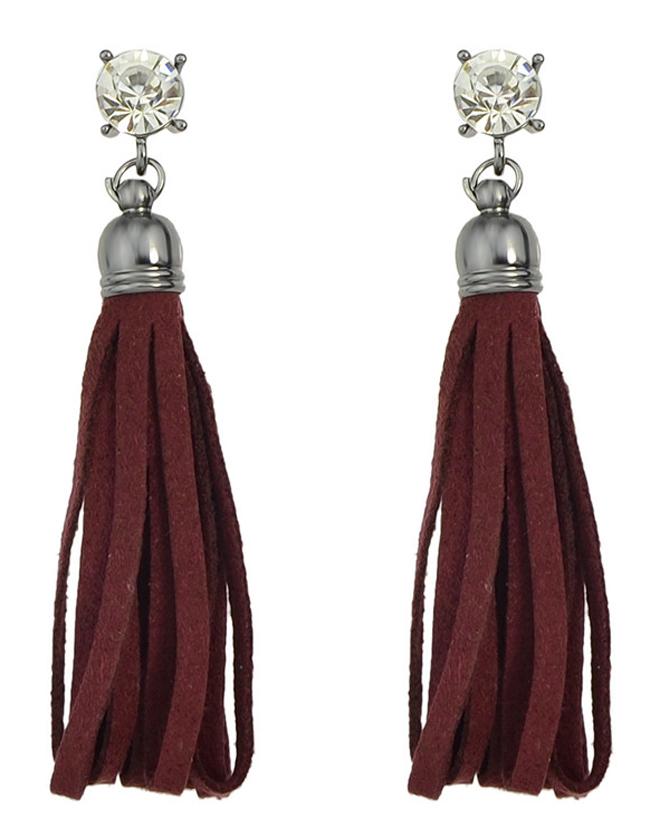 Romwe Red Pu Lether Long Tassel Earrings