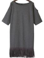 Romwe Open Shoulder Bead Tassel Grey Dress