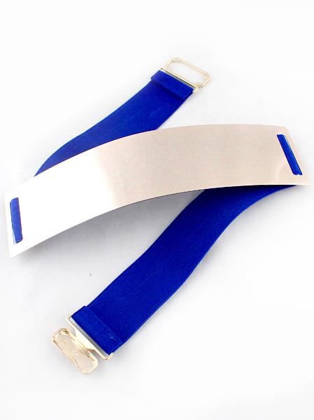Romwe Blue Elastic Contrast Metal Wide Belt