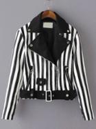 Romwe Vertical Striped Zipper Belt Jacket