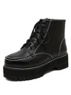 Romwe Black Lace Up Heavy-bottomed Boots