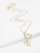 Romwe Heart Pendant Chain Necklace With Rhinestone