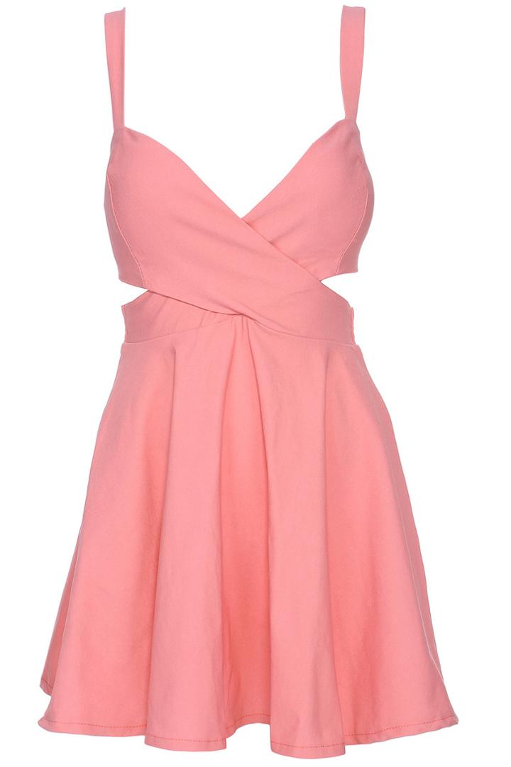 Romwe Romwe Cut-out Crossed Pieced Pink Camisole Bandeau Dress