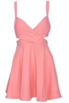 Romwe Romwe Cut-out Crossed Pieced Pink Camisole Bandeau Dress
