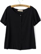 Romwe Black Short Sleeve Cross Back Loose Blouse