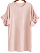 Romwe Pink Layered Ruffle Sleeve Tee Dress