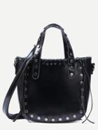 Romwe Black Studded Whipstitch Tote Bag With Strap