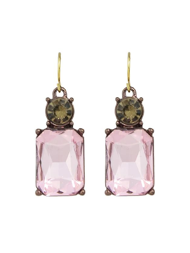 Romwe Pink Crystal Square Female Drop Earrings
