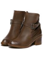 Romwe Brown Pointy Buckle Strap Pu Boots