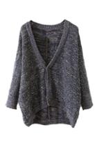 Romwe Asymmetric Sequined Navy Blue Cardigan