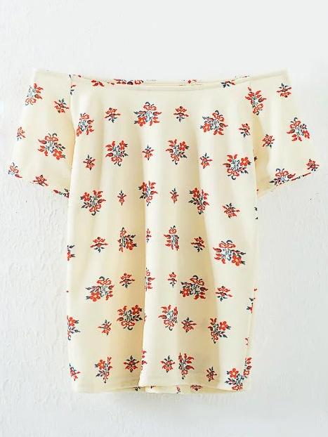 Romwe Apricot Off The Shoulder Floral Blouse