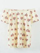 Romwe Apricot Off The Shoulder Floral Blouse