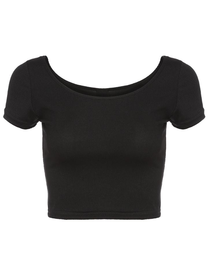Romwe Scoop Neck Ribbed Crop Knitwear