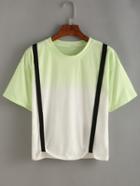 Romwe Strap Embellished Green Ombre T-shirt