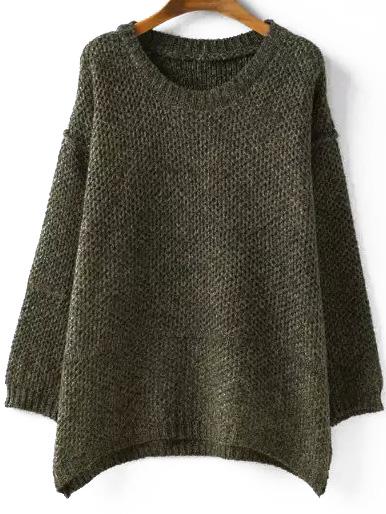 Romwe Round Neck Loose Green Sweater