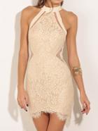 Romwe Halter Lace Bodycon White Dress