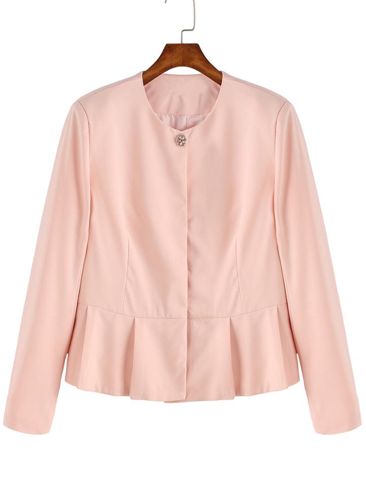 Romwe Round Neck Ruffle Crop Coat