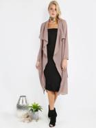 Romwe Dark Pink Long Outerwear