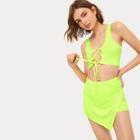Romwe Neon Lime Lace-up Cami Top With Shorts