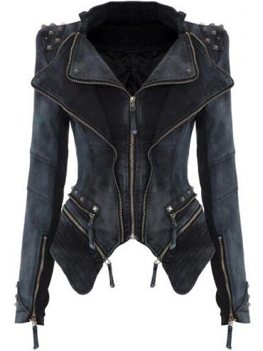 Romwe Lapel Zipper Asymmetrical Denim Black Coat