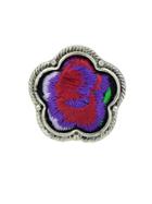 Romwe Purple Handmade Embroidery Flower Finger Rings